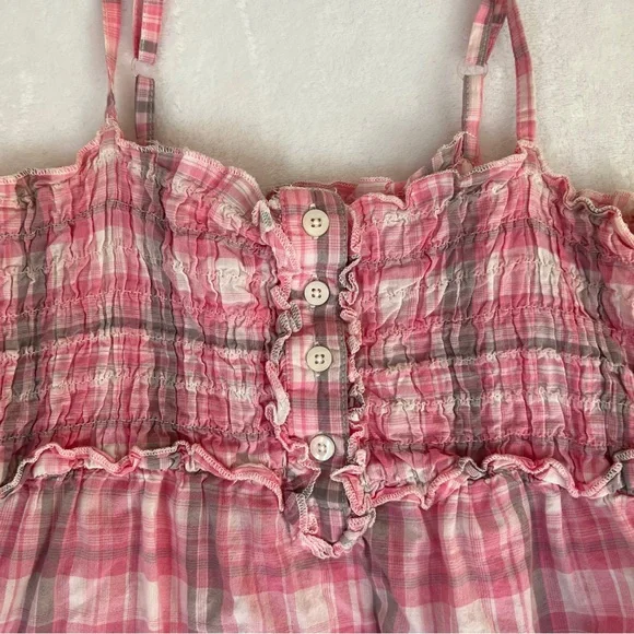 So Wear It Declare It Light Pink and White Plaid Babydoll Sz L Top 100% Cotton - Picture 2 of 6